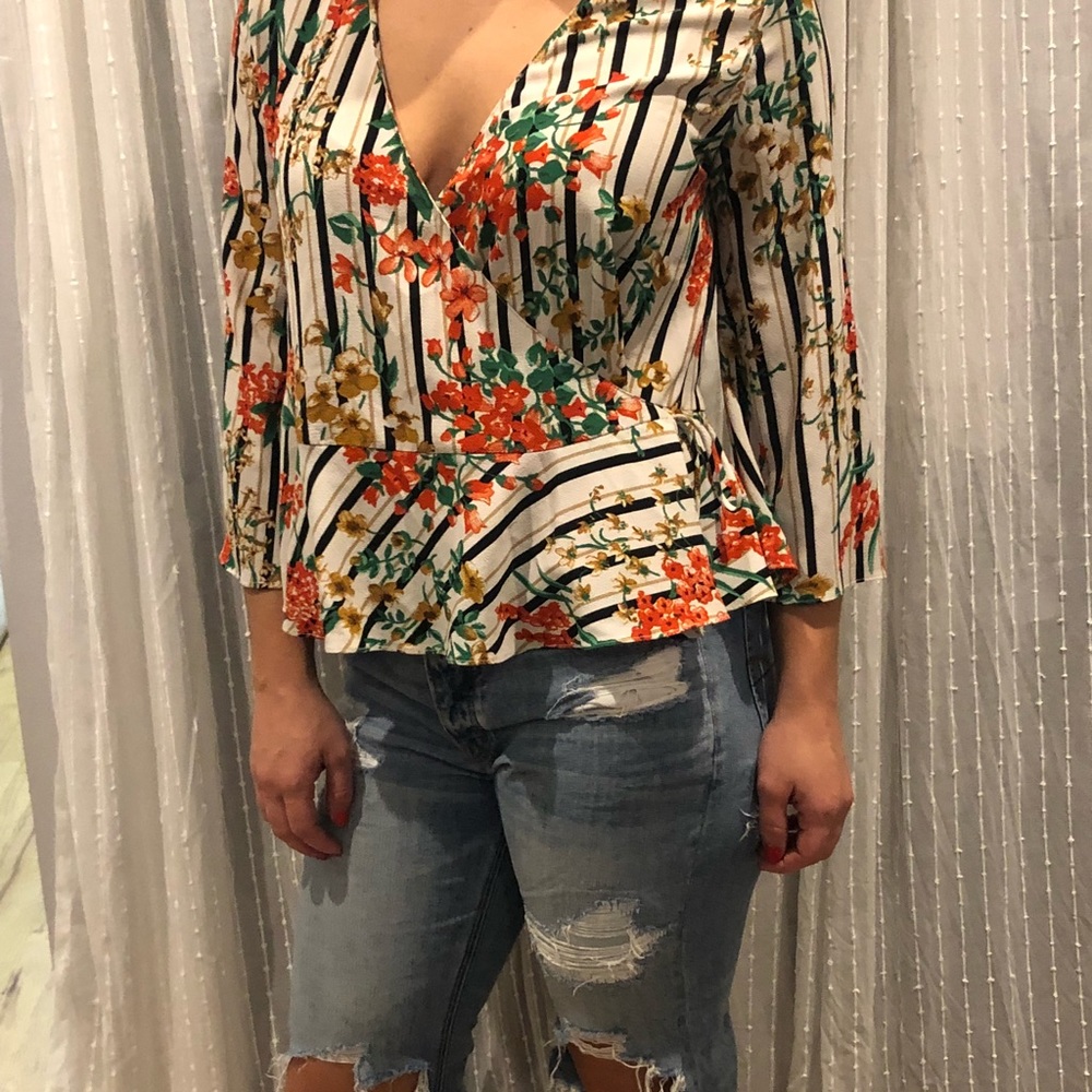 ZARA COLLECTION stripe and floral wrap shirt